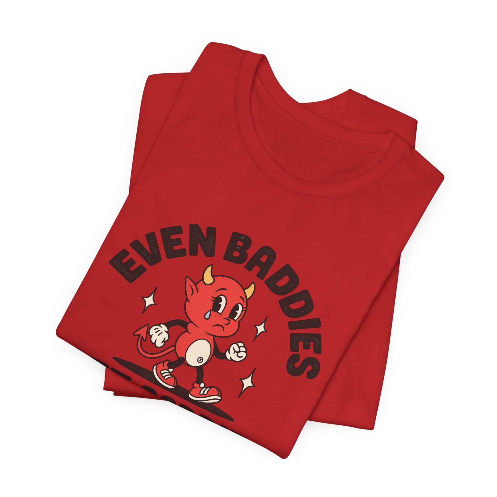 Even Baddies Get Saddies Tee — Retro Devil Character Sadness Graphic T-Shirt