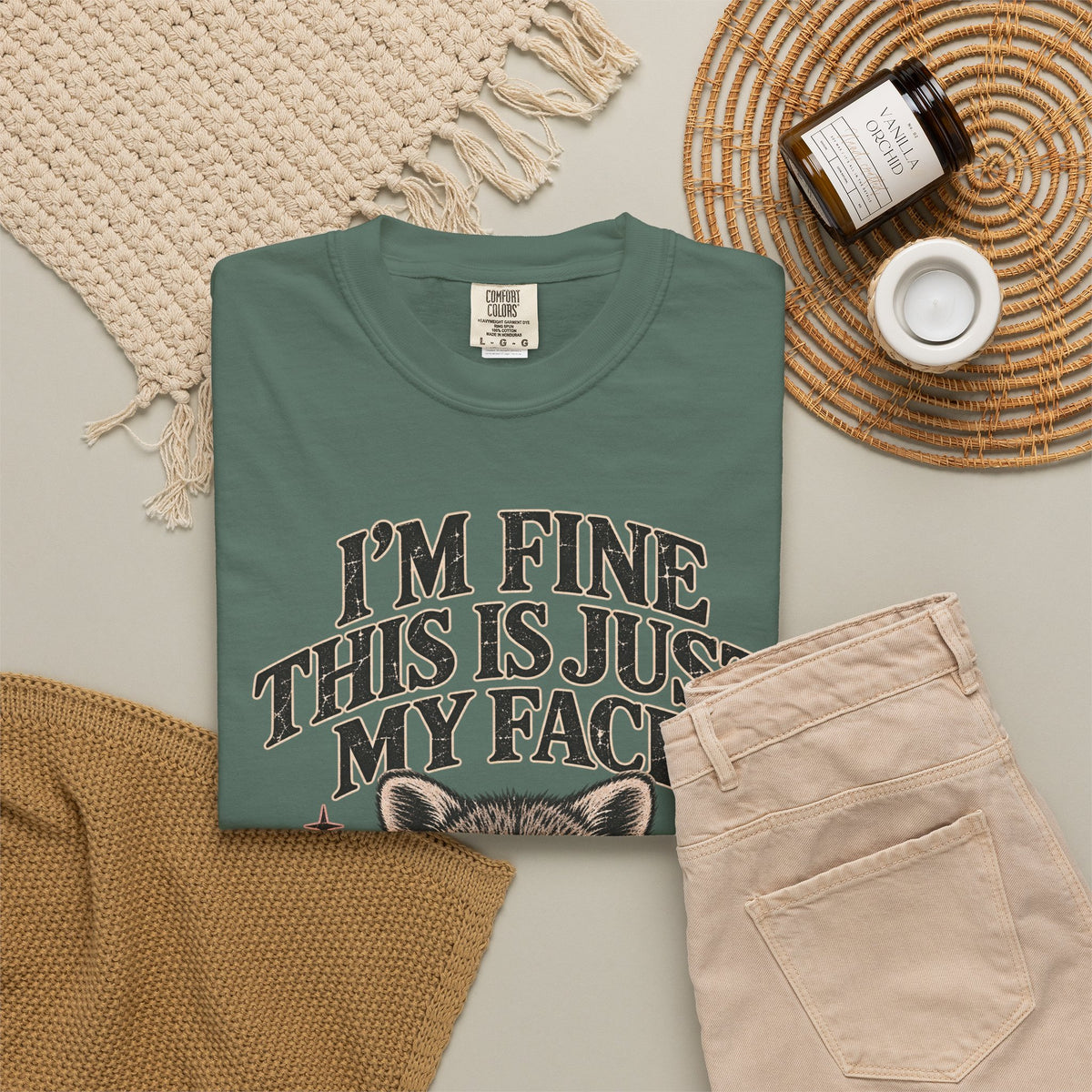 I'm Fine This Is Just My Face Tee — Funny Raccoon Graphic T-Shirt