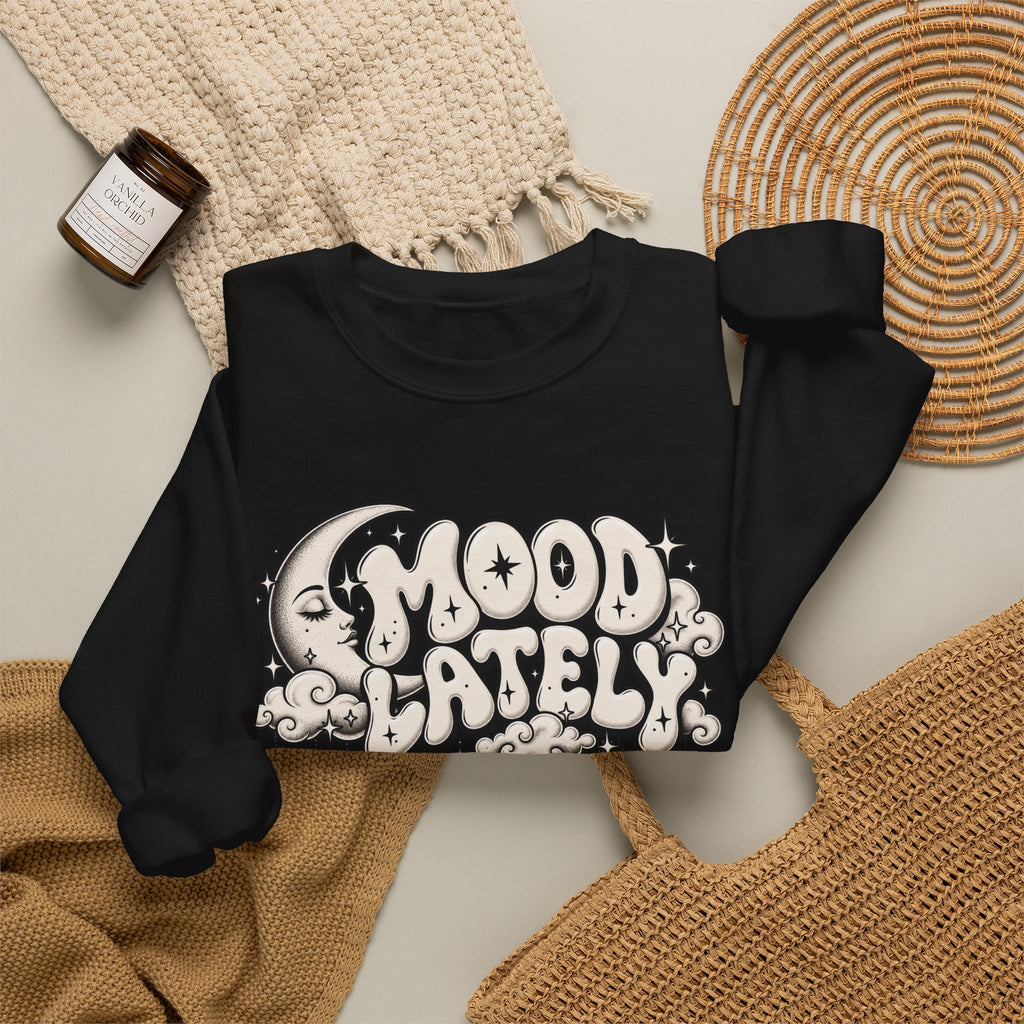 Crewneck Sweatshirt — 'Mood Lately' Retro Moon Graphic
