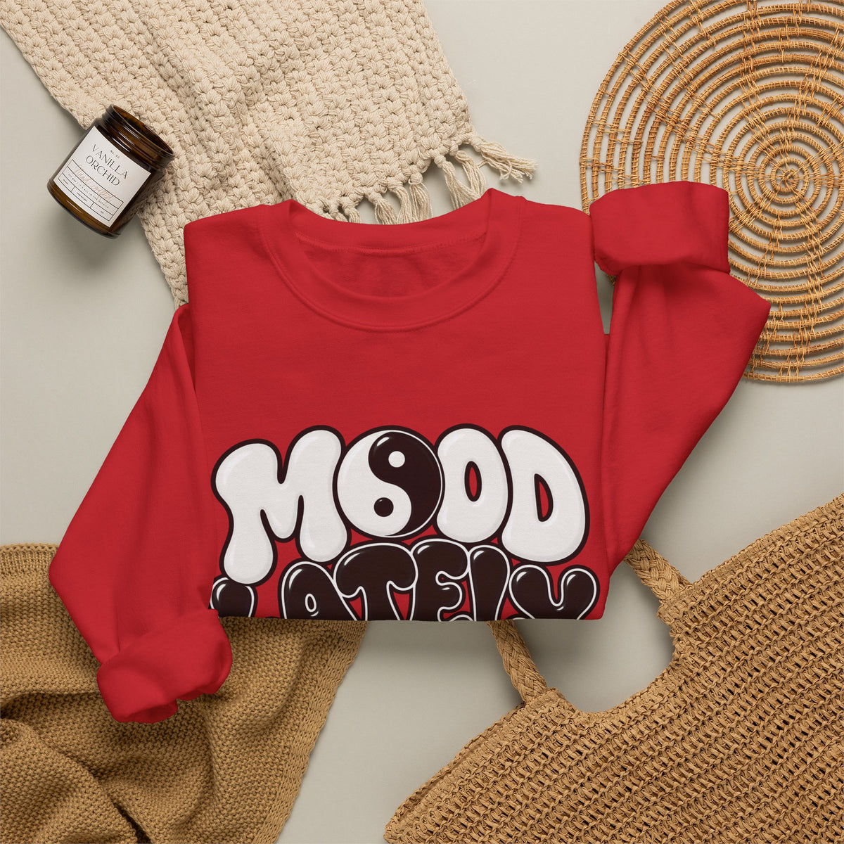 Crewneck Sweatshirt "Mood Lately" Retro Yin Yang Graphic