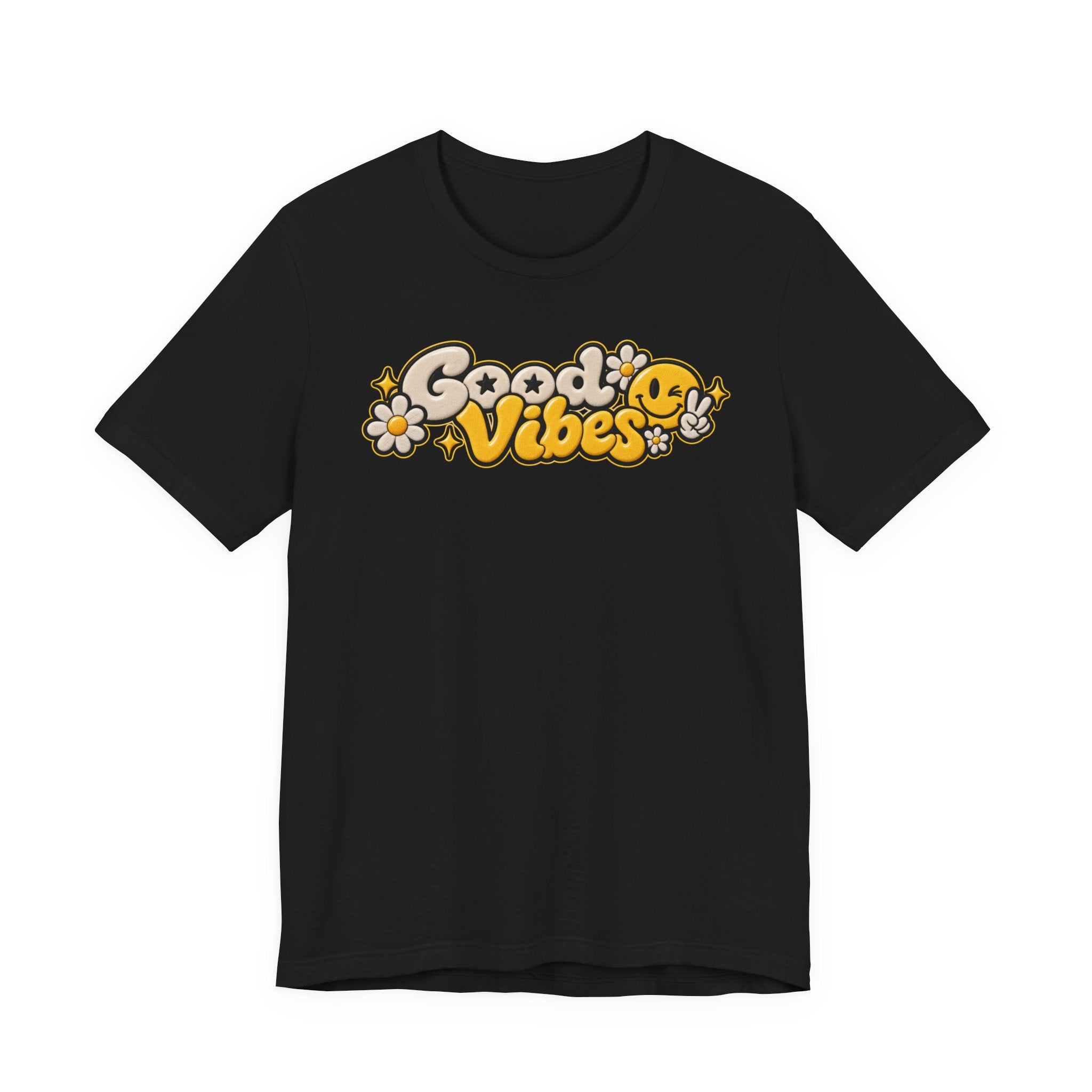 Good Vibes Retro Tee — Smiley Flower Graphic T-Shirt