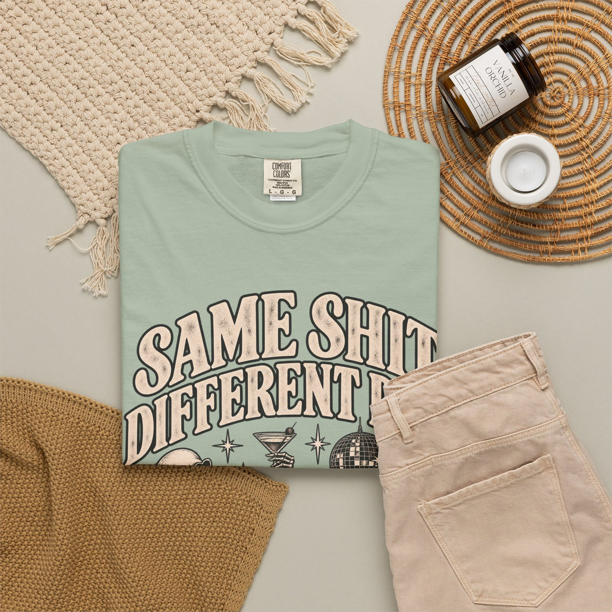 Same Shit Different Day Tee — Retro Skeleton Disco Graphic T-Shirt