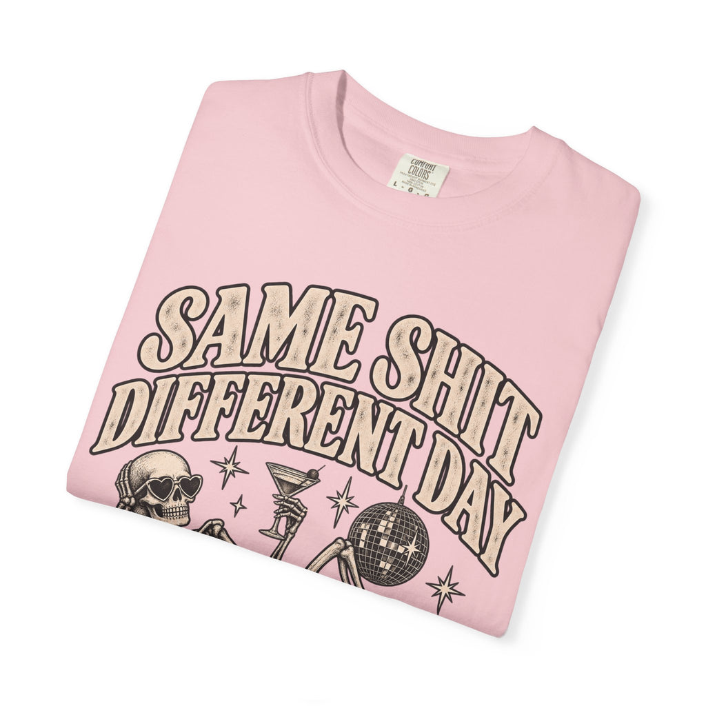 Same Shit Different Day Tee — Retro Skeleton Disco Graphic T-Shirt