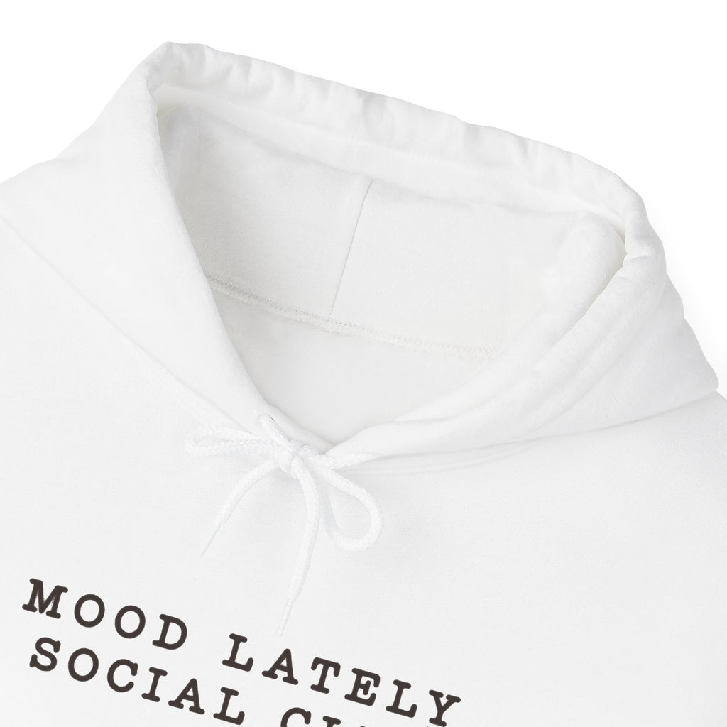 Mood Lately Social Club Hoodie — Minimal Text Graphic Pullover