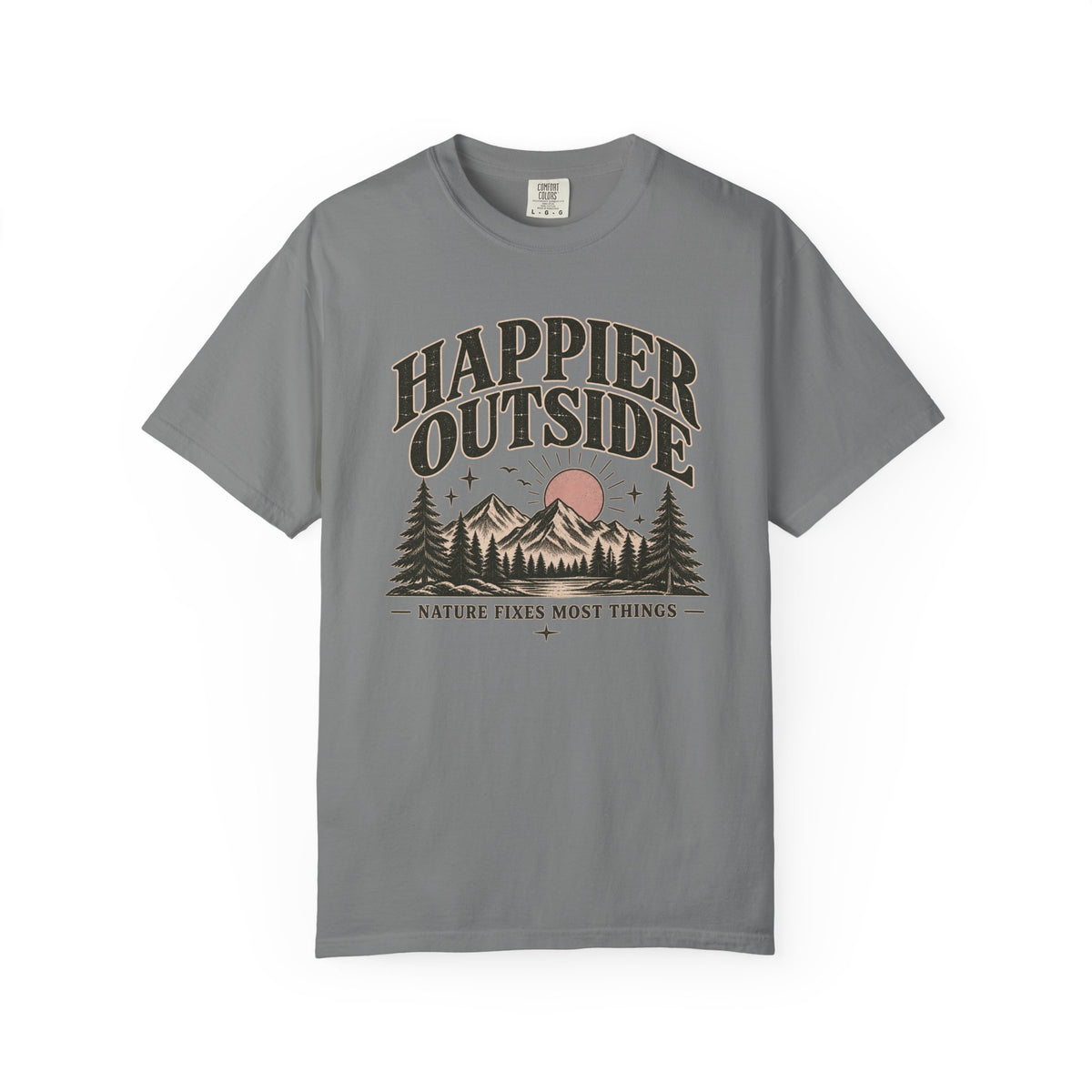Happier Outside Tee — Nature Lover Graphic Garment-Dyed T-Shirt