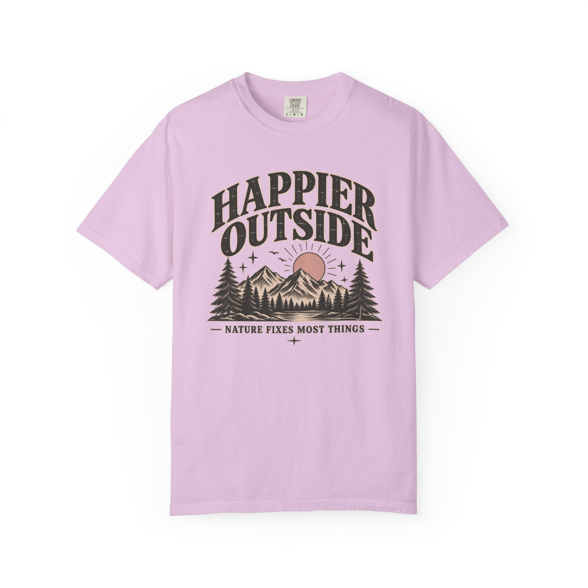 Happier Outside Tee — Nature Lover Graphic Garment-Dyed T-Shirt