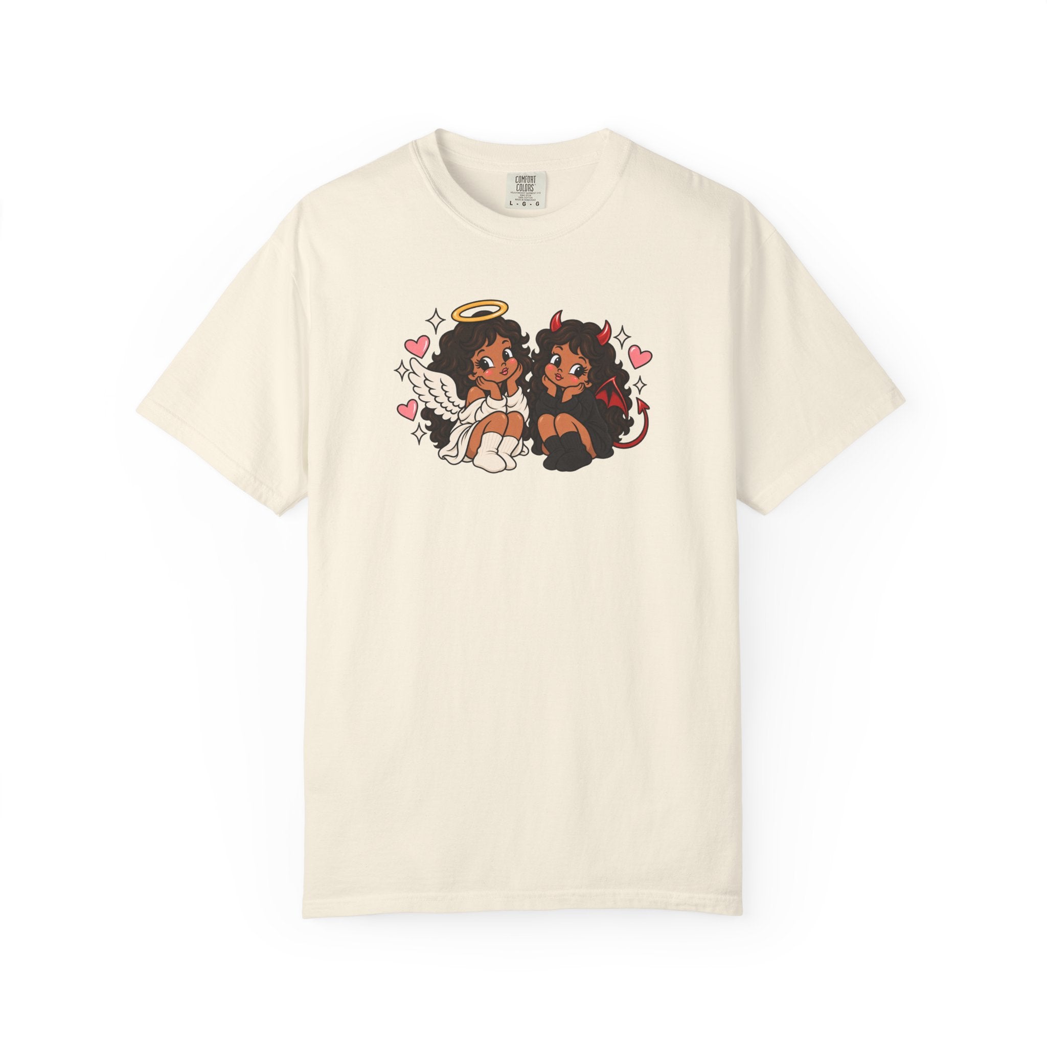 Angel and Devil Cute Graphic Tee — Kawaii Couple Illustration T-Shirt