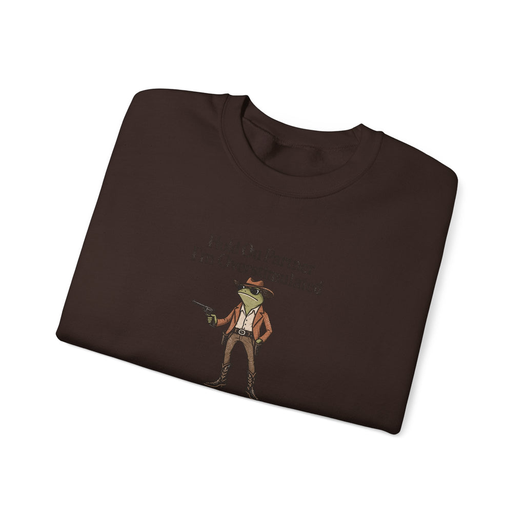 Crewneck Sweatshirt — "Hold On Partner I'm Overstimulated" Cowboy Graphic
