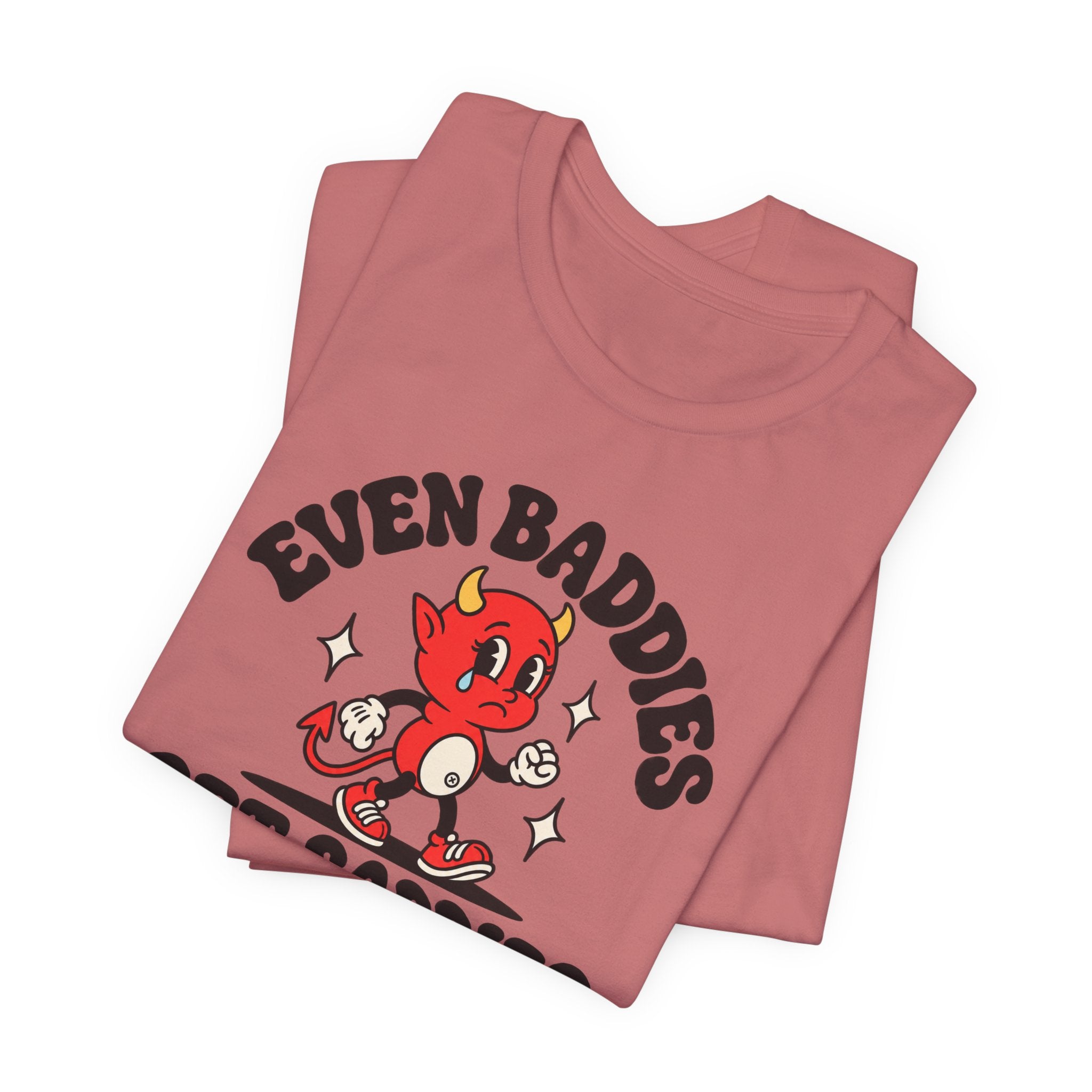 Graphic Tee — "Even Baddies Get Saddles" Cute Devil Skate T-Shirt