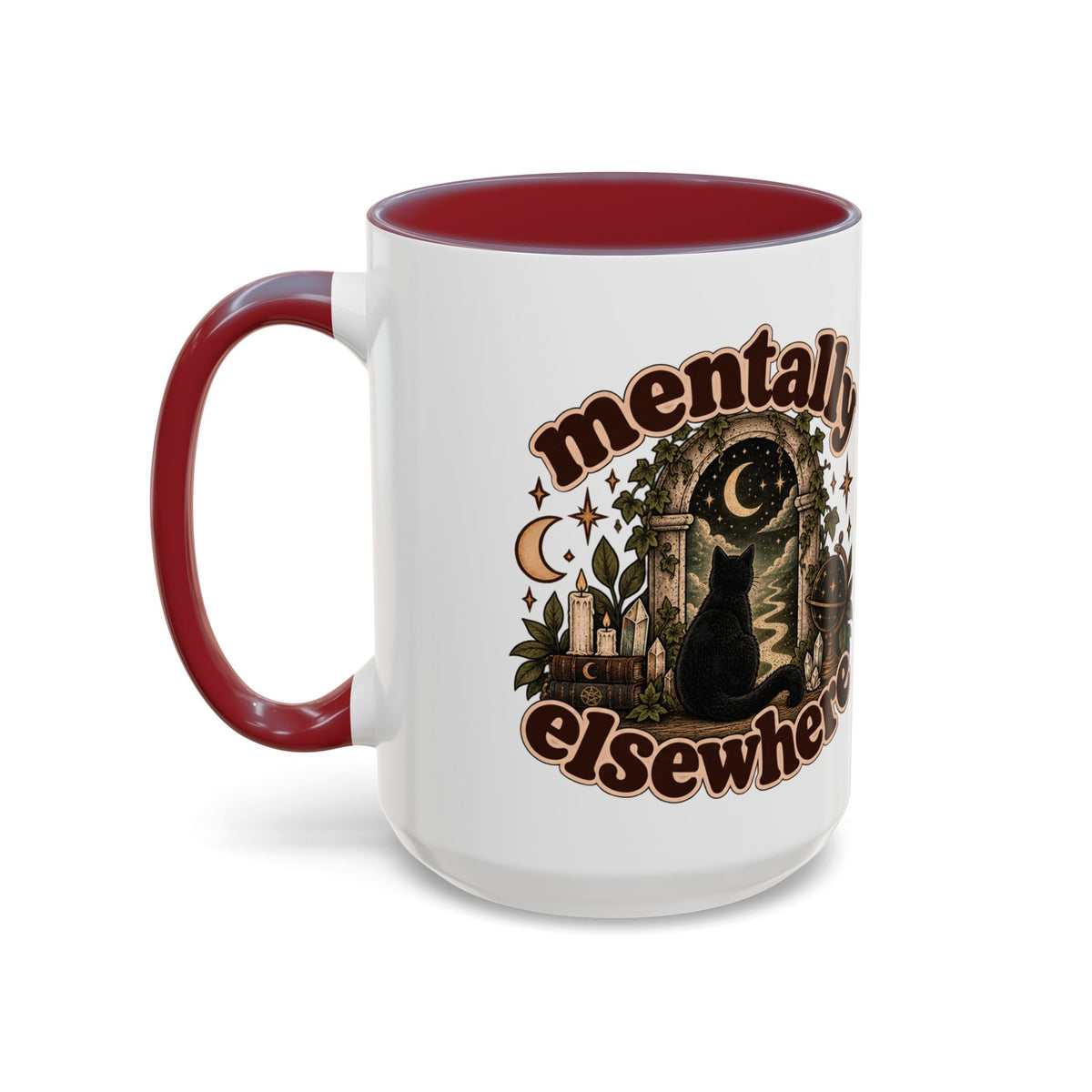 Mentally Elsewhere Mug — Black Cat Celestial Ceramic Coffee Mug