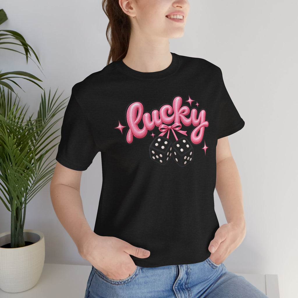Lucky Dice Tee — Pink Retro "Lucky" Graphic T-Shirt