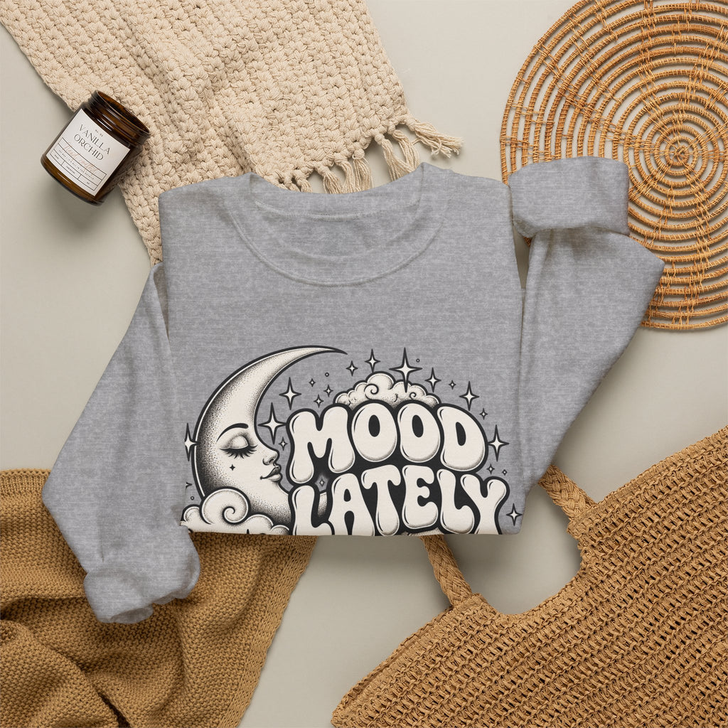 Mood Lately Crewneck Sweatshirt — Retro Moon & Cloud Graphic